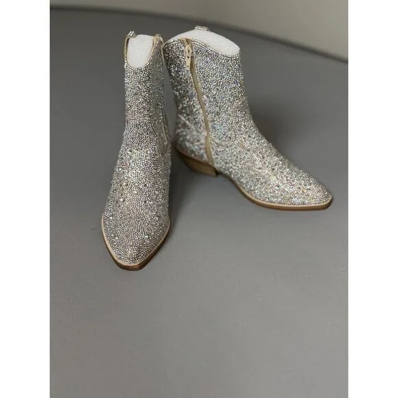 Madden Girl Rhinestone Western Ankle Boots – Size 6 – Sparkly Cowgirl Booties - Picture 8 of 16
